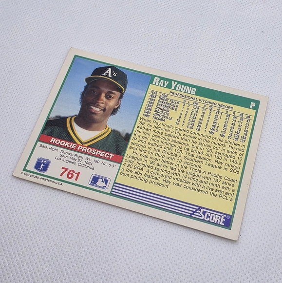 1991 Score Ray Young Oakland Athletics #761 Rookie Prospect Baseball Card - Picture 4 of 4